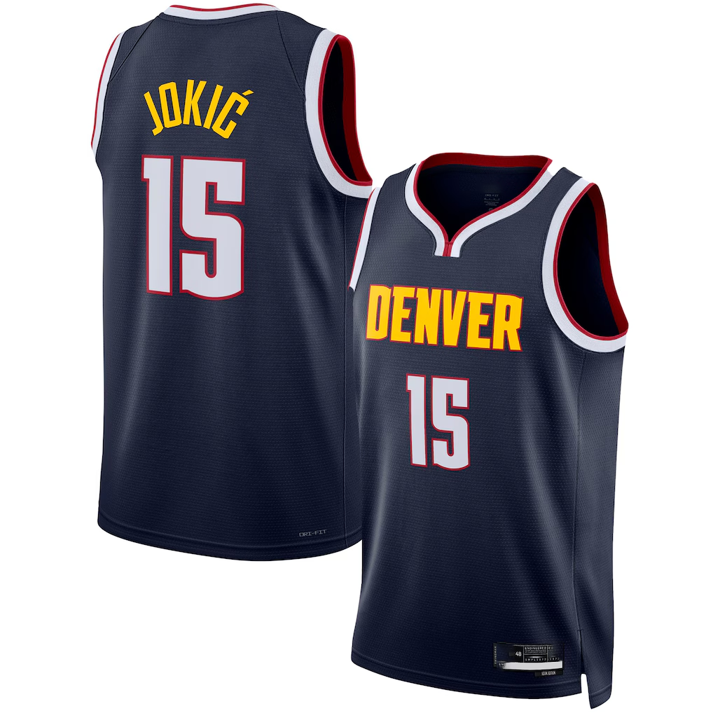 Rebec D.Nuggets #15 Nikola Jokic Navy Swingman Jerseys - Icon Edition