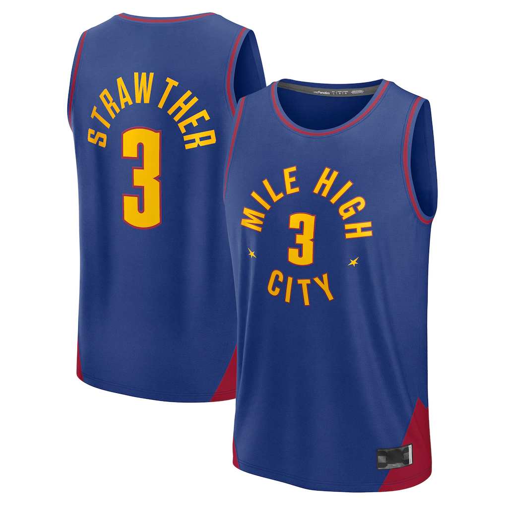Rebec D.Nuggets #3 Julian Strawther Blue Fast Break Replica Player Jerseys - Statement Edition