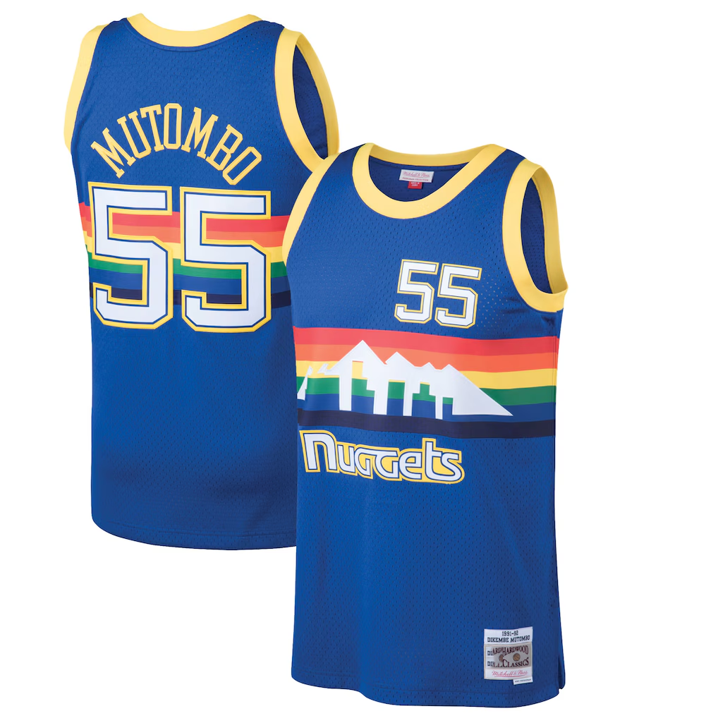 Rebec D.Nuggets #55 Dikembe Mutombo Mitchell & Ness Blue 199192 Hardwood Classics Swingman Jerseys