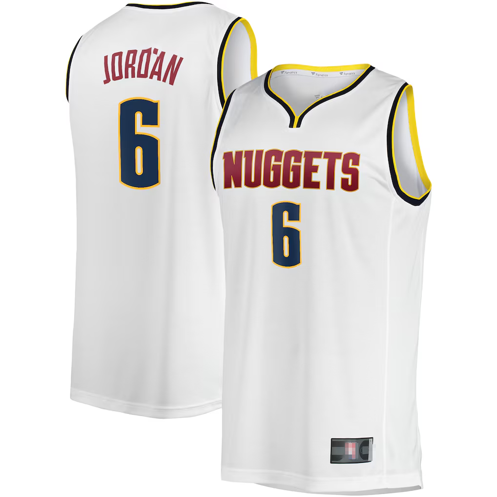 Rebec D.Nuggets #6 DeAndre Jordan White Fast Break Player Jerseys - Association Edition