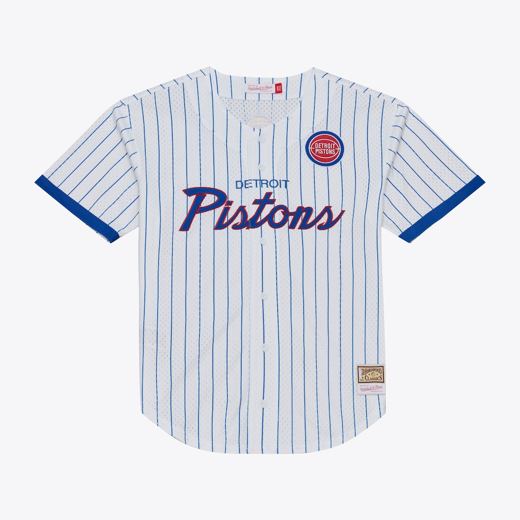 Rebec D.Pistons Mitchell & Ness White Head Coach Pinstripe Mesh Full-Button Baseball Jerseys