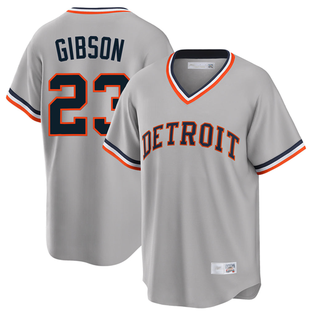 Rebec D.Tigers #23 Kirk Gibson Player Gray Cooperstown T-shirt Home Game Stitched Jerseys