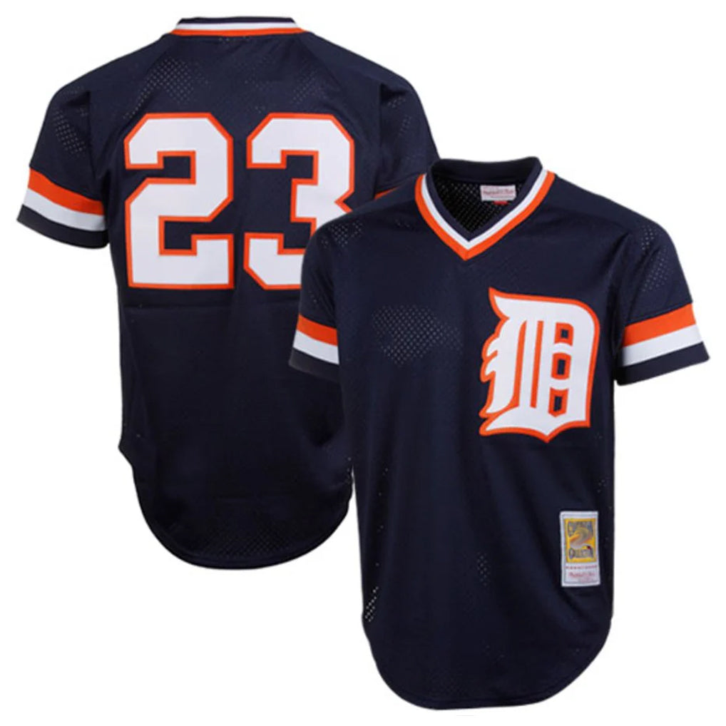 Rebec D.Tigers #23 Kirk Gibson Player Mitchell & Ness Navy 1984 Mesh Batting Practice  T-shirt Stitched Jerseys