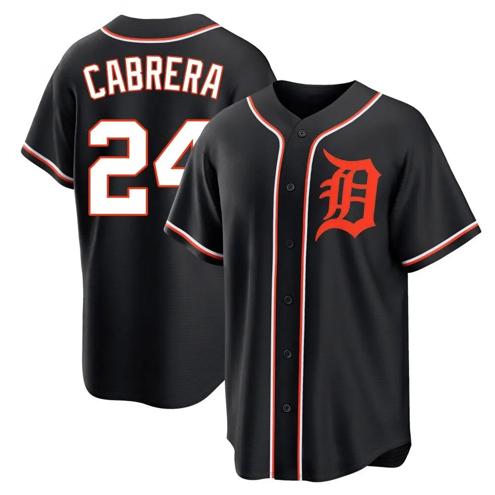 Rebec D.Tigers #24 Miguel Cabrera Player Black Fashion Out Home Game Stitched Jerseys