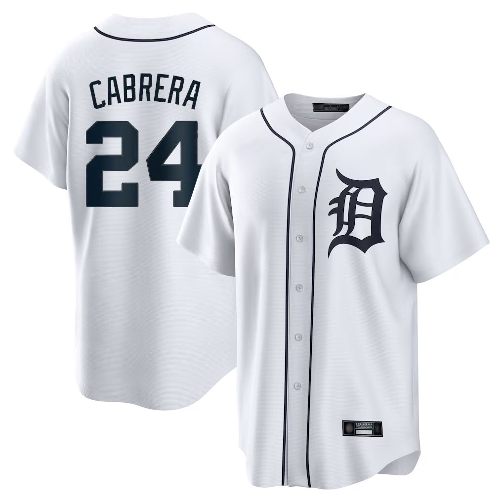 Rebec D.Tigers #24 Miguel Cabrera Player White Home Game Stitched Jerseys