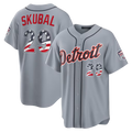 Rebec D.Tigers #29 Tarik Skubal Gray USA 250 Fourth of July Road Stadium Jersey