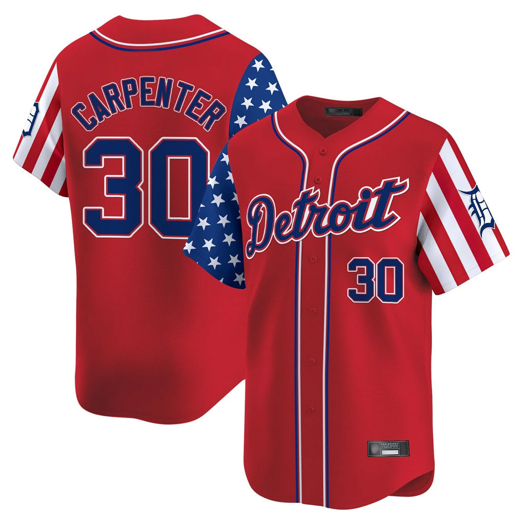 Rebec D.Tigers #30 Kerry Carpenter Player Red Independence Day Vapor Premier Limited Stitched Jerseys