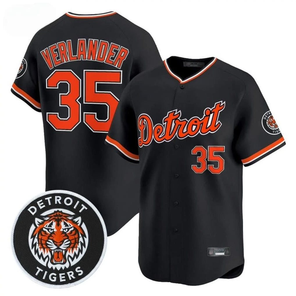 Rebec D.Tigers #35 Justin Verlander Player Black Limited Home Stitched Jerseys