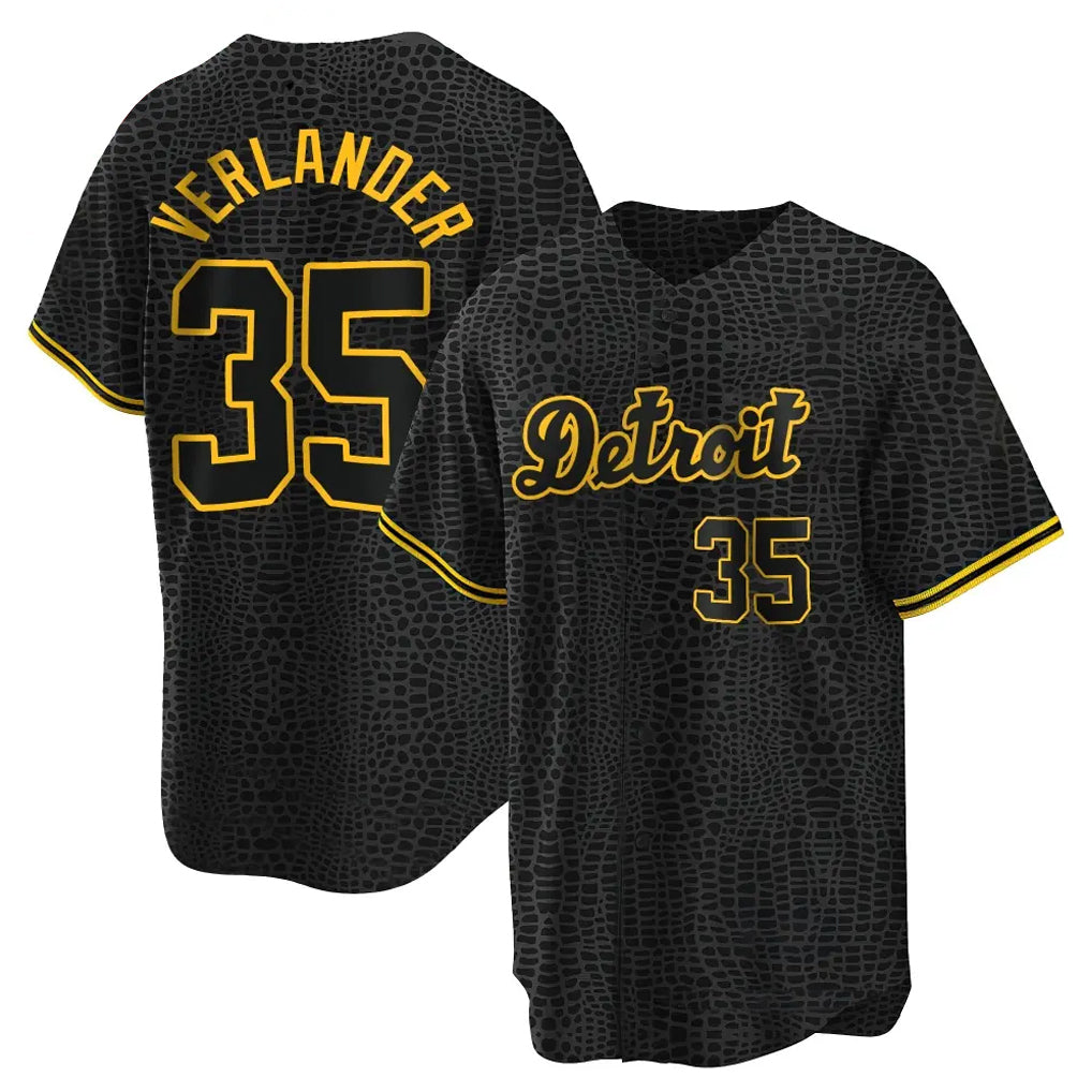Rebec D.Tigers #35 Justin Verlander Player Black Snake Skin City Home Game Stitched Jerseys