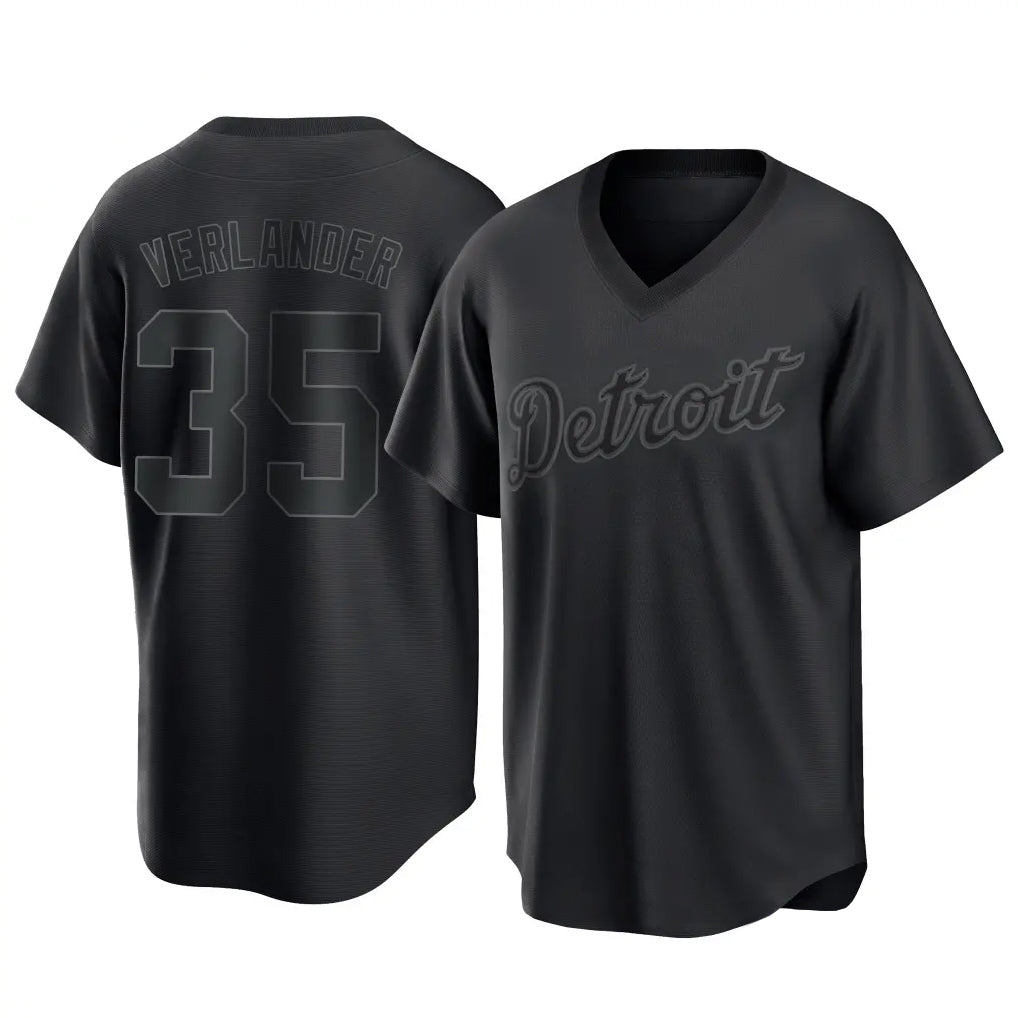Rebec D.Tigers #35 Justin Verlander Player Black T-shirt Home Game Stitched Jerseys