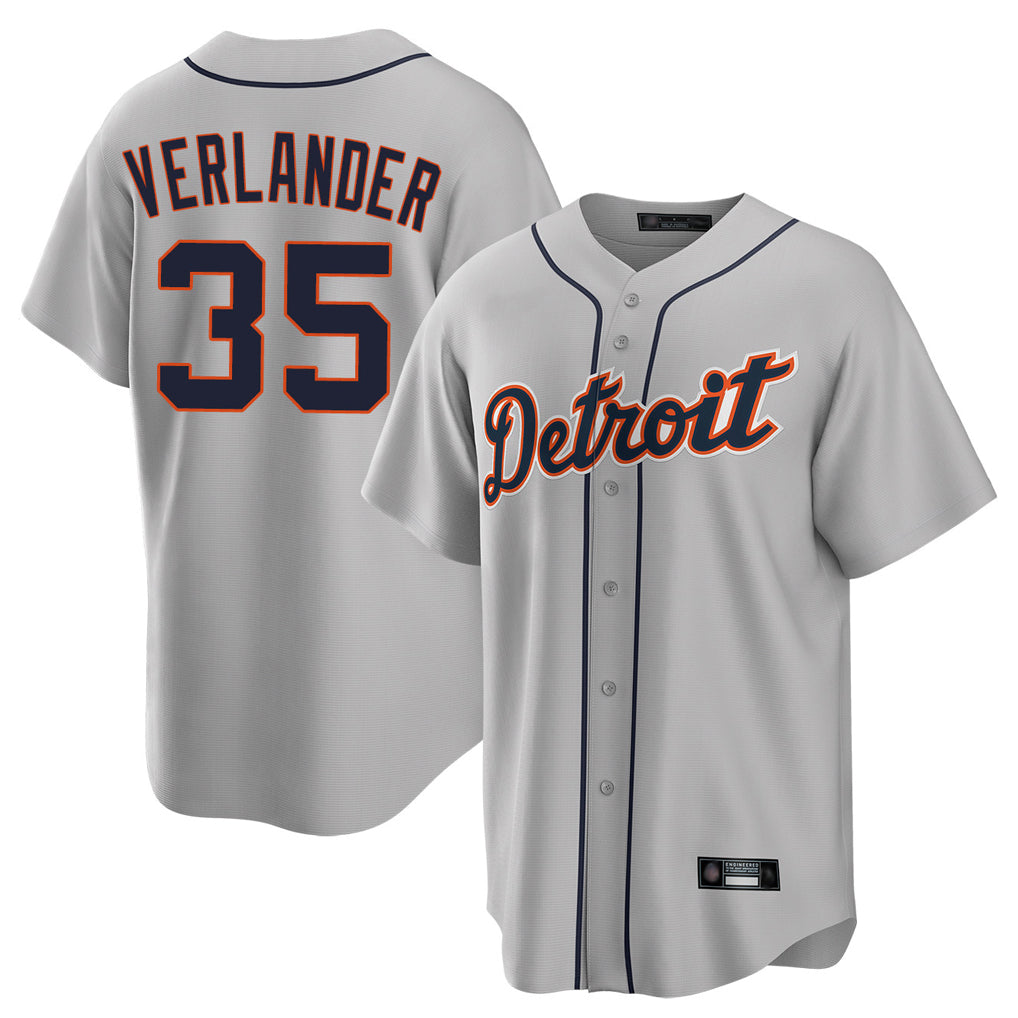 Rebec D.Tigers #35 Justin Verlander Player Gray Home Game Stitched Jerseys