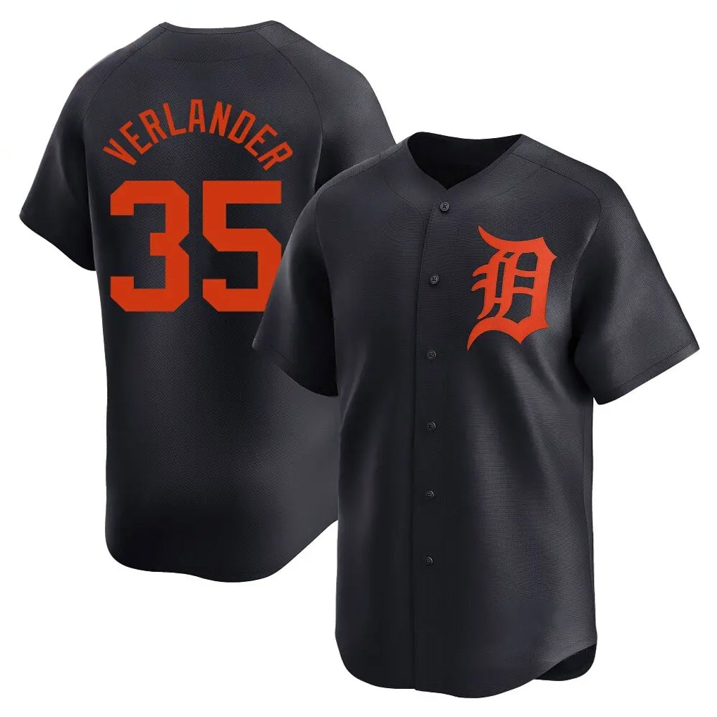 Rebec D.Tigers #35 Justin Verlander Player Navy Home Limited Stitched Jerseys