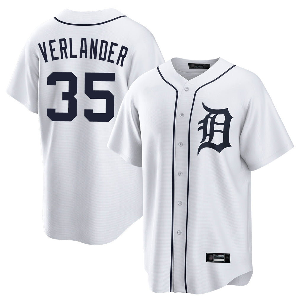 Rebec D.Tigers #35 Justin Verlander Player White Home Game Stitched Jerseys
