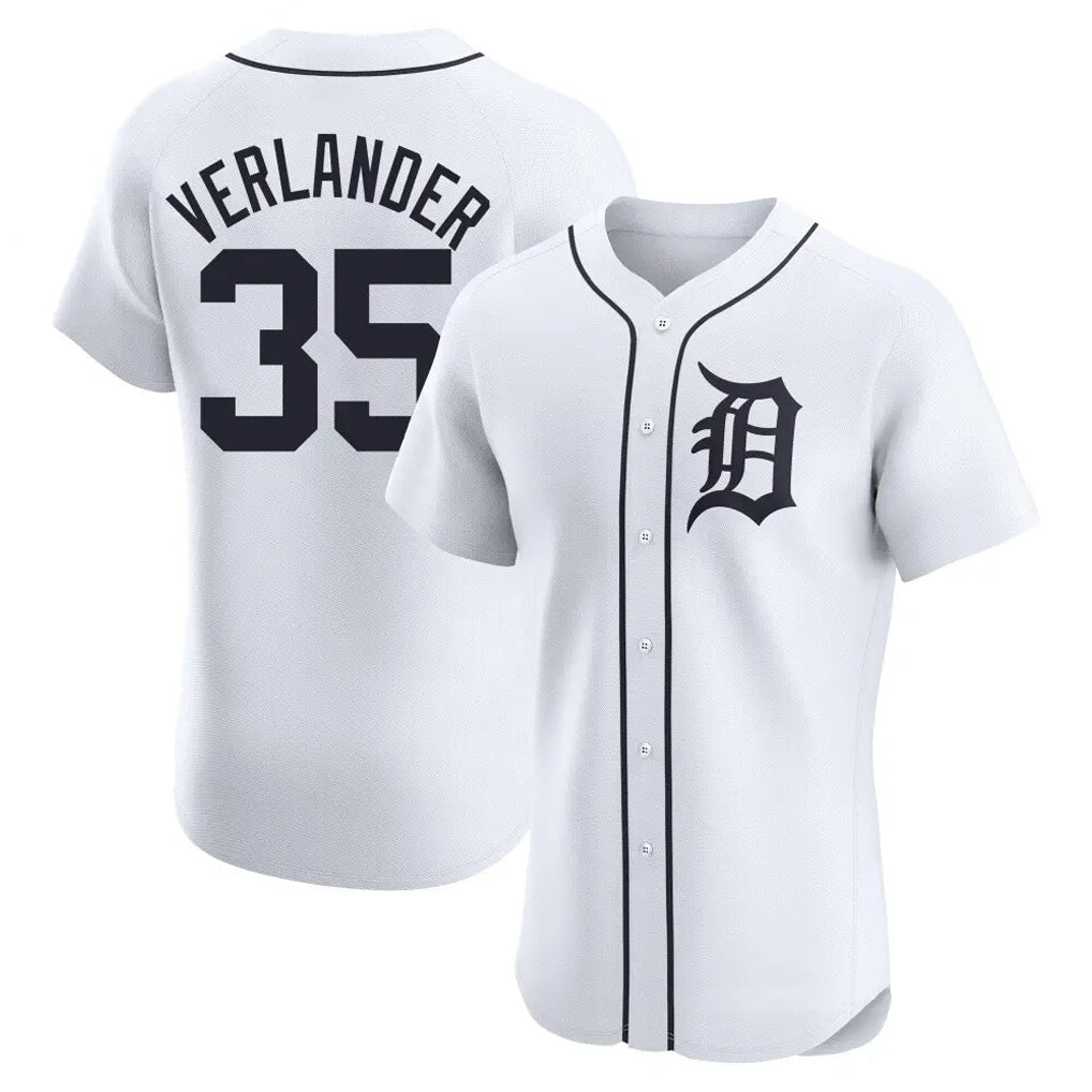 Rebec D.Tigers #35 Justin Verlander Player White Limited Elite Home Stitched Jerseys