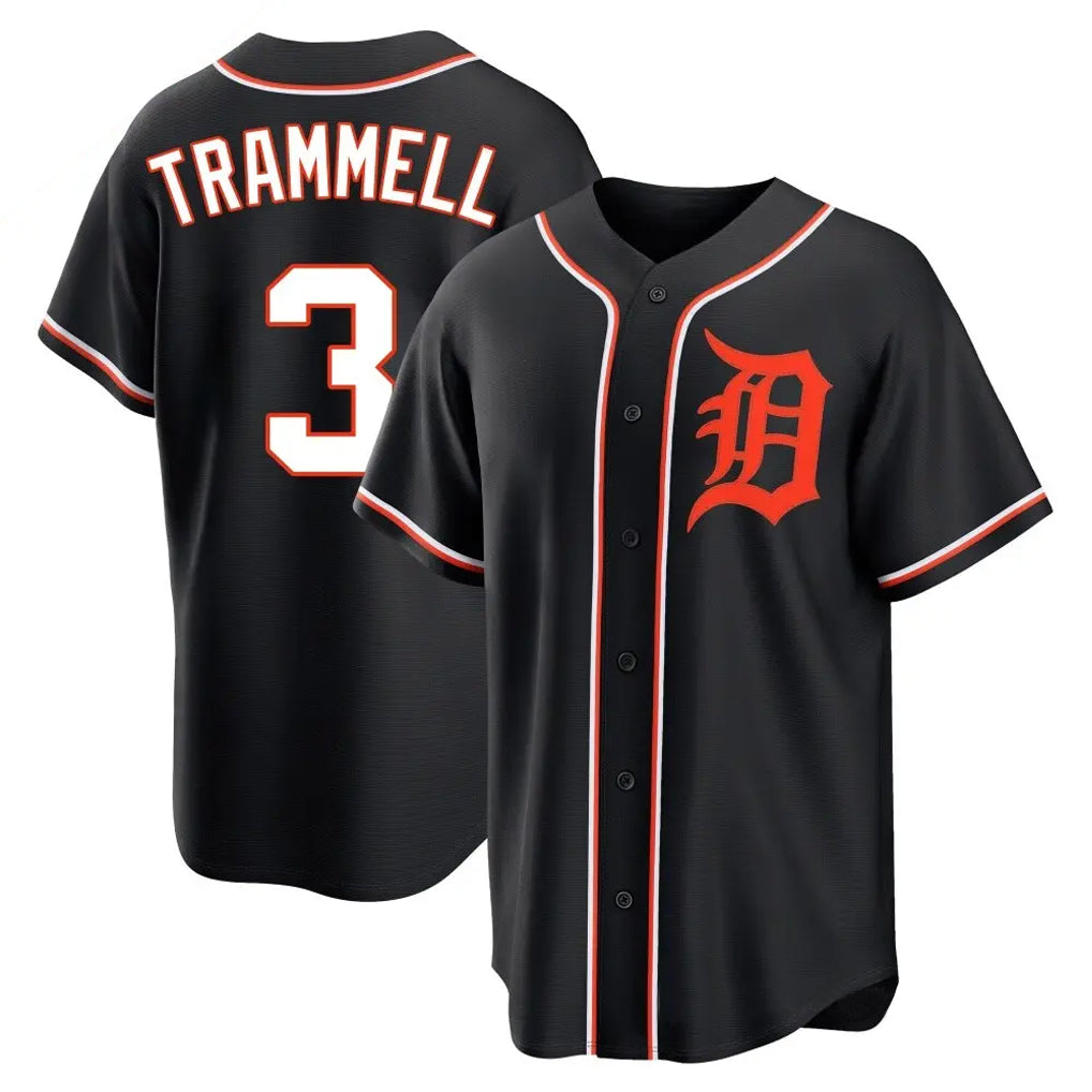 Rebec D.Tigers #3 Alan Trammell Player Black Fashion Out Home Game Stitched Jerseys