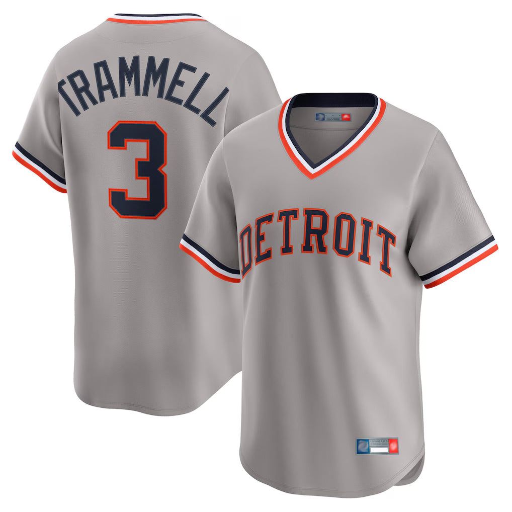 Rebec D.Tigers #3 Alan Trammell Player Gray Cooperstown T-shirt Home Game Stitched Jerseys