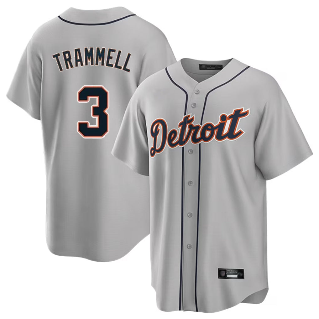 Rebec D.Tigers #3 Alan Trammell Player Gray Home Game Stitched Jerseys