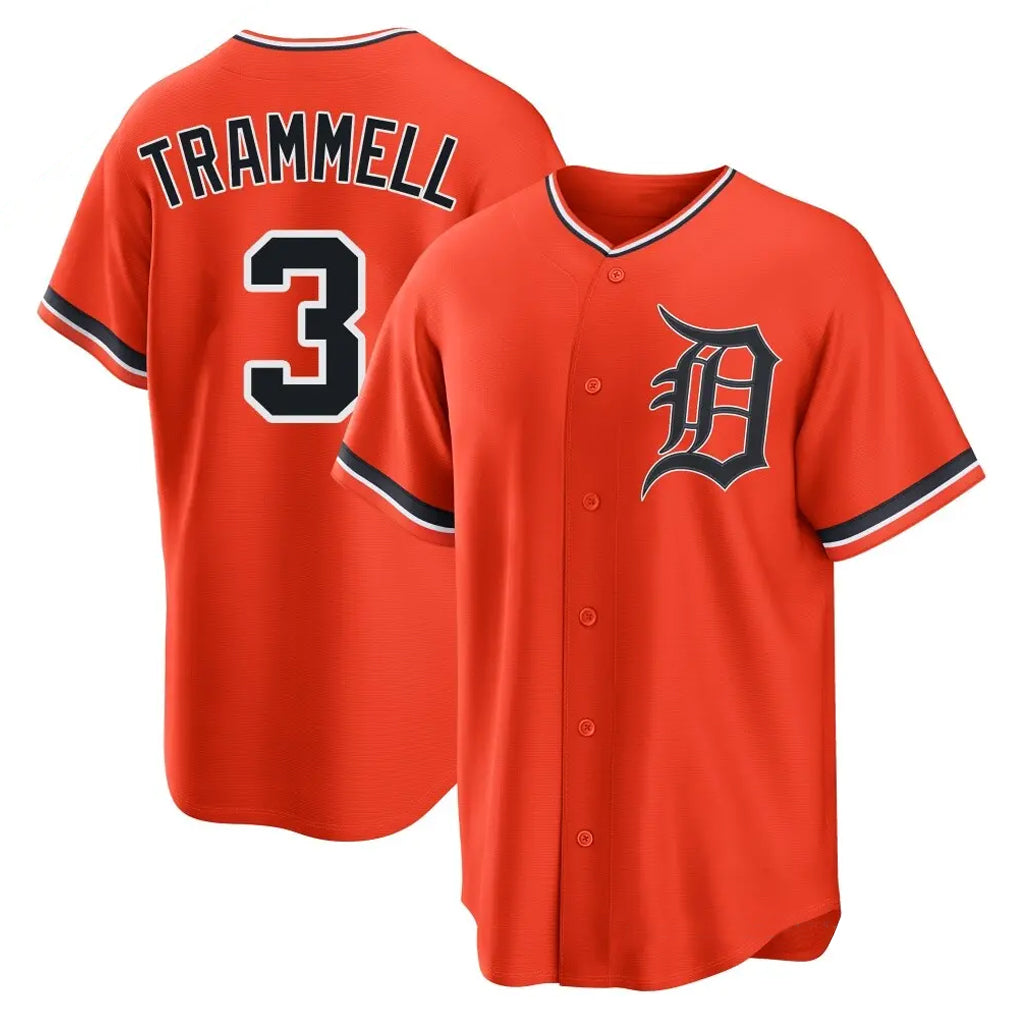 Rebec D.Tigers #3 Alan Trammell Player Orange Home Game Stitched Jerseys
