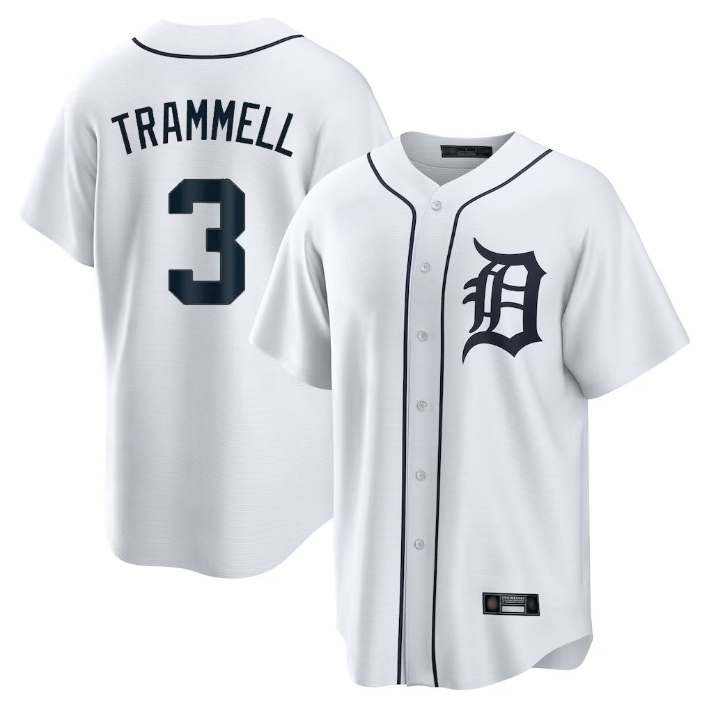 Rebec D.Tigers #3 Alan Trammell Player White Home Game Stitched Jerseys