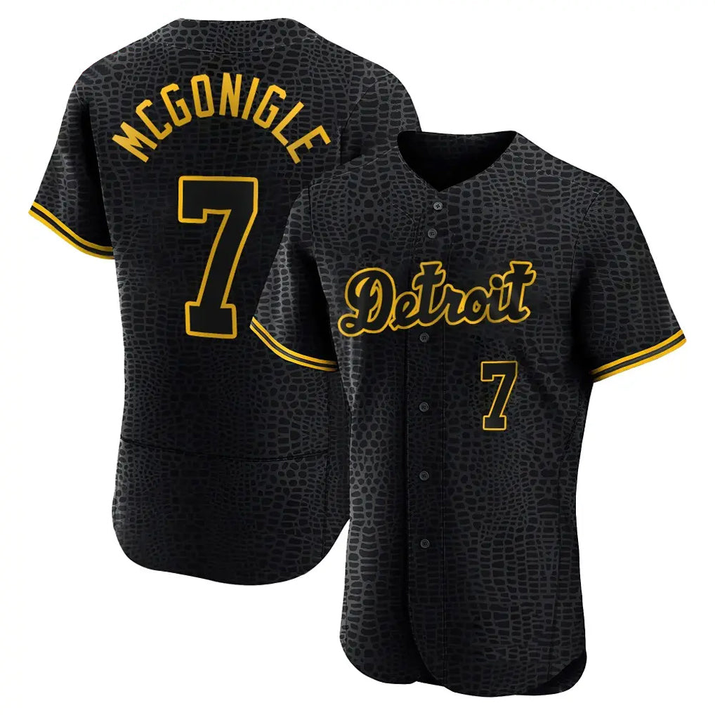 Rebec D.Tigers #7 Kevin McGonigle Player Black Snake Skin City Limited Elite Home Stitched Jerseys