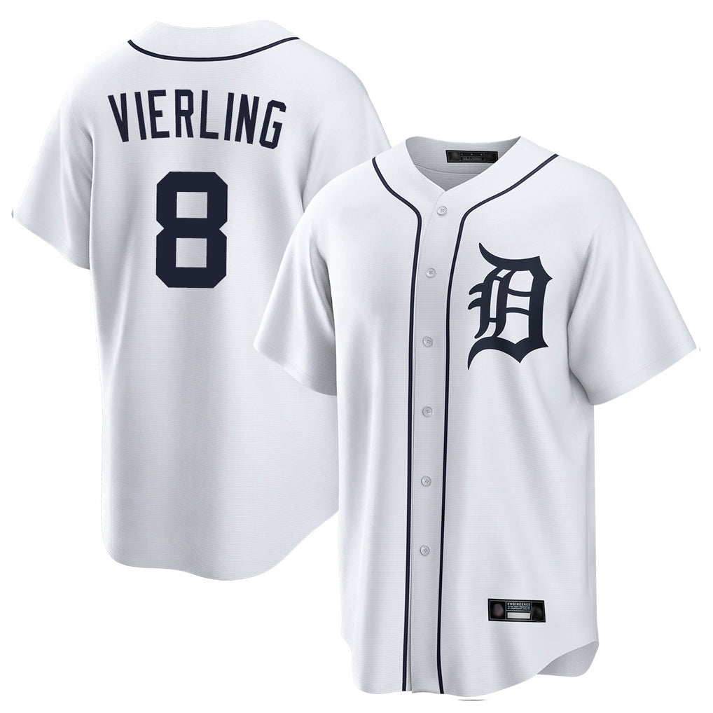 Rebec D.Tigers #8 Matt Vierling Player White Home Game Stitched Jerseys