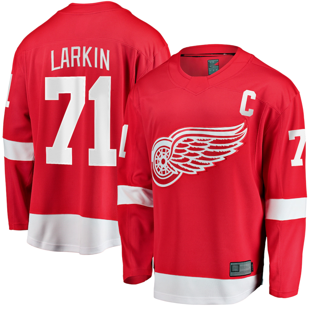 Rebec DR.Wings #71 Dylan Larkin Branded Red Captain Home Breakaway Jerseys