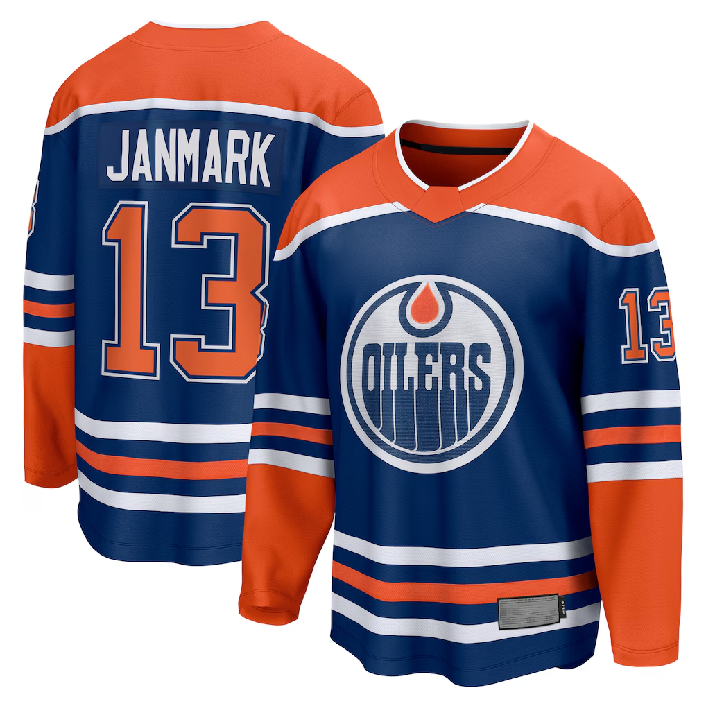 Rebec E.Oilers #13 Mattias Janmark Royal Home Breakaway Jerseys