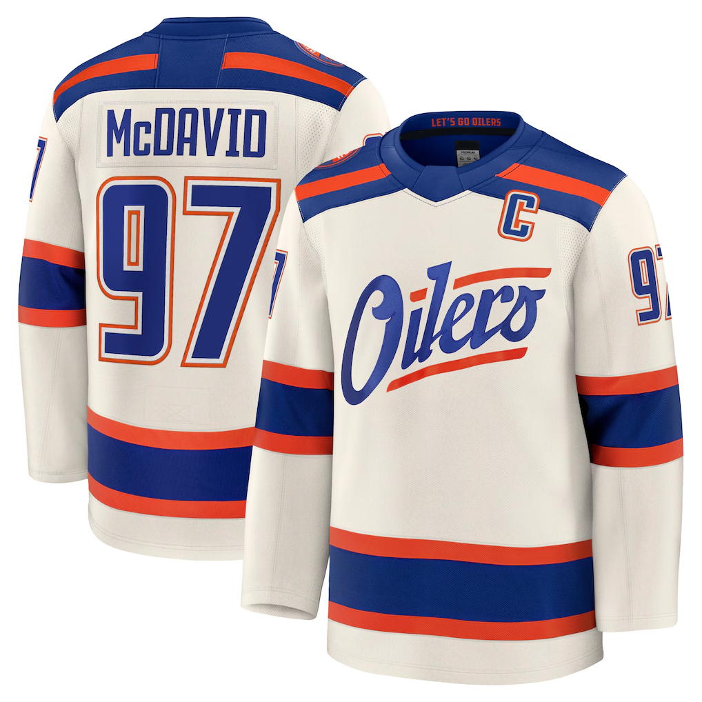 Rebec E.Oilers #97 Connor McDavid Light Beige Alternate Premium Jerseys