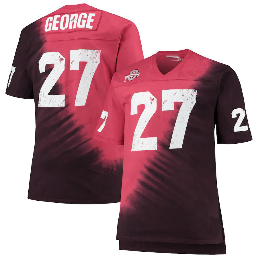 Rebec O.State Buckeyes #27 Eddie George Mitchell & Ness Name & Number Tie-Dye V-Neck T-Shirt Black Scarlet Football Jersey Stitched American College Jerseys
