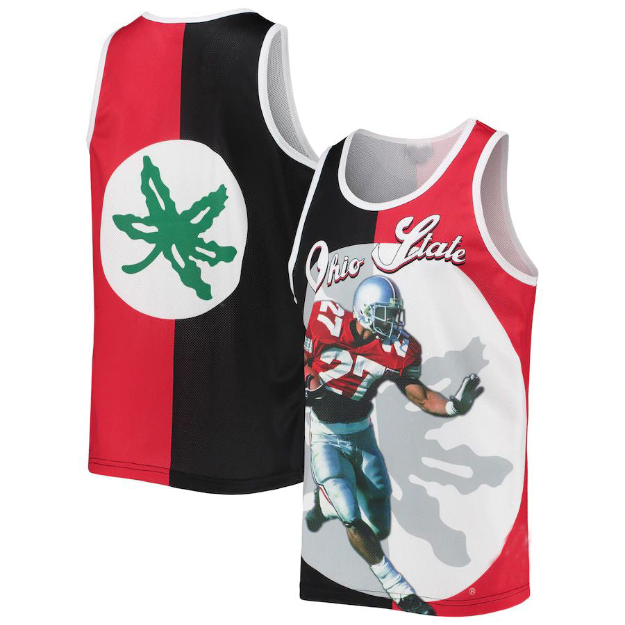 Rebec O.State Buckeyes #27 Eddie George Mitchell & Ness Sublimated Player Tank Top Black Scarlet Stitched American College Jerseys