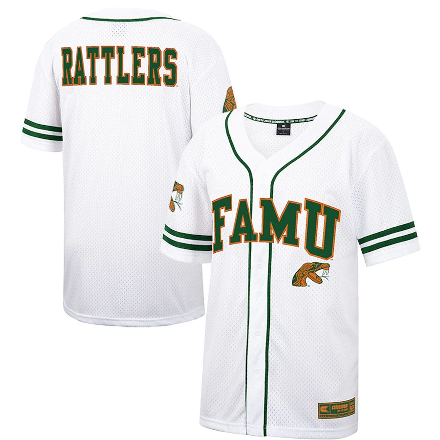 Rebec F.A&M Rattlers Colosseum Free Spirited Baseball Jersey WhiteGreen Stitched American College Jerseys