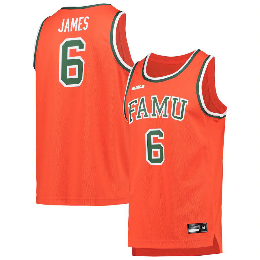 Rebec F.A&M Rattlers #6 LeBron James Replica Basketball Jersey Orange Stitched American College Jerseys