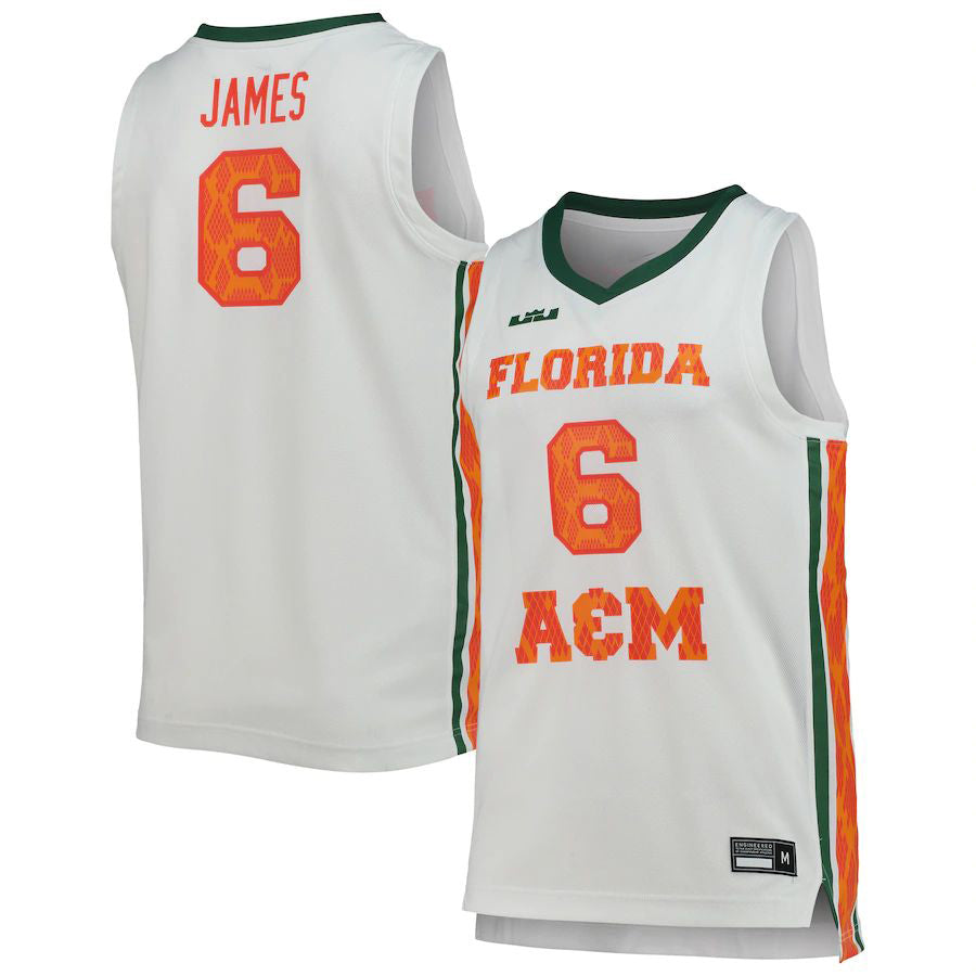 Rebec F.A&M Rattlers #6 LeBron James Replica Basketball Jersey White Stitched American College Jerseys