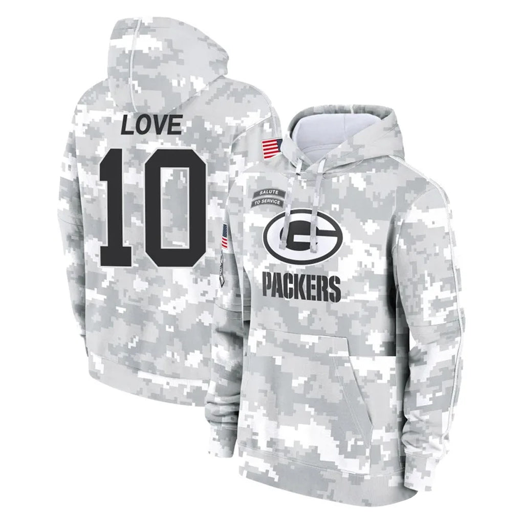 Rebec GB.Packers #10 Jordan Love Player Arctic Camo Salute to Service Hoodies Limited Game Stitched Jerseys