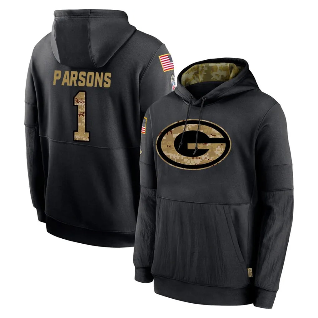 Rebec GB.Packers #1 Micah Parsons Player Black Salute to Service Hoodies Limited Game Stitched Jerseys