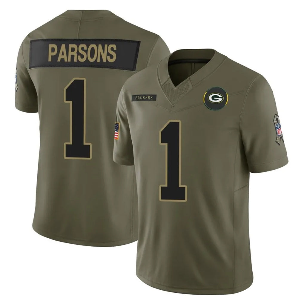 Rebec GB.Packers #1 Micah Parsons Player Olive 2025 Salute To Service Limited Home Game Stitched Jerseys