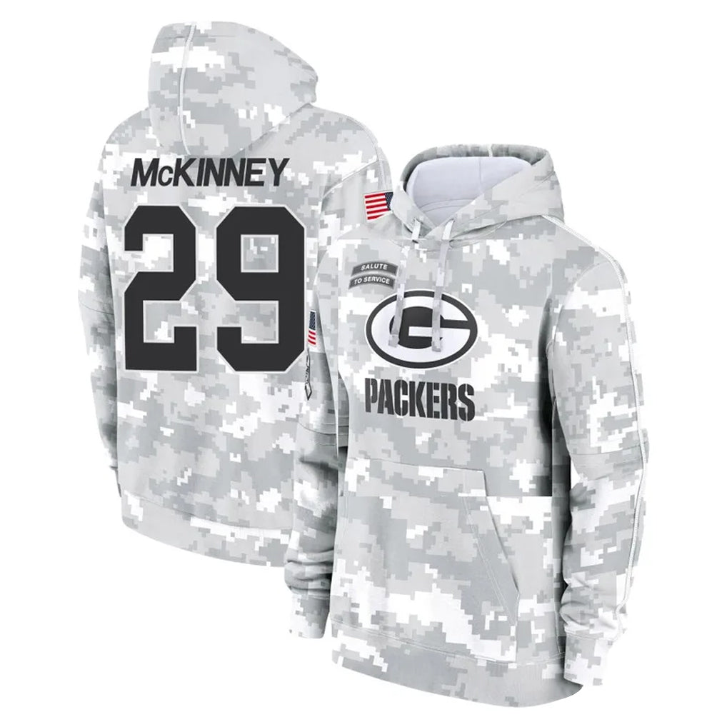 Rebec GB.Packers #29 Xavier McKinney Player Arctic Camo Salute to Service Hoodies Limited Game Stitched Jerseys