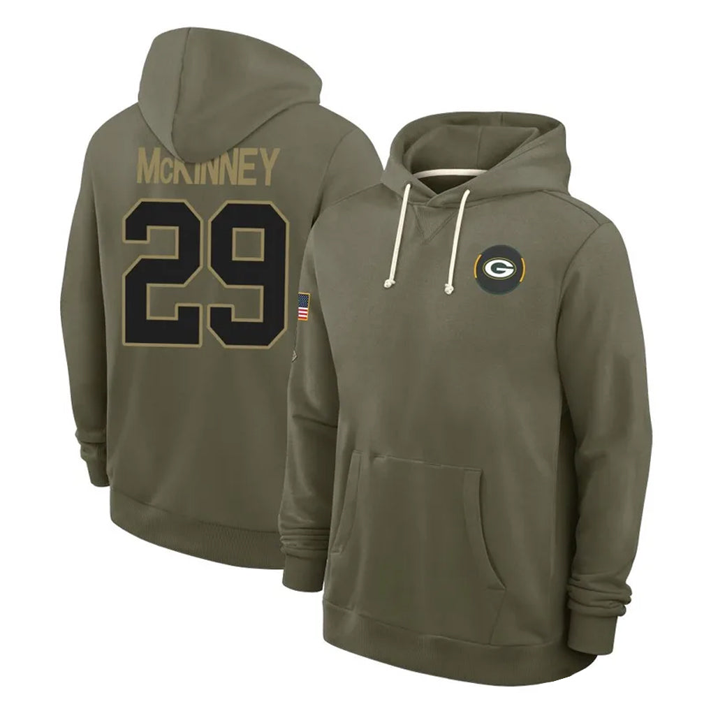 Rebec GB.Packers #29 Xavier McKinney Player Olive Salute to Service Pullover Hoodies Limited Stitched Jerseys