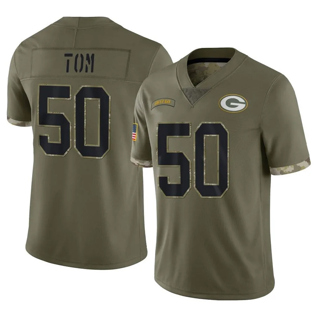 Rebec GB.Packers #50 Zach Tom Player Olive Salute To Service Limited Stitched Jerseys