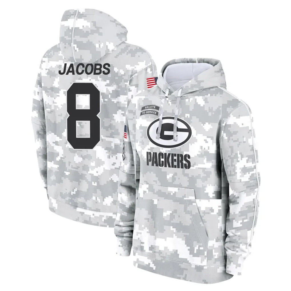 Rebec GB.Packers #8 Josh Jacobs Player Arctic Camo Salute to Service Hoodies Limited Game Stitched Jerseys