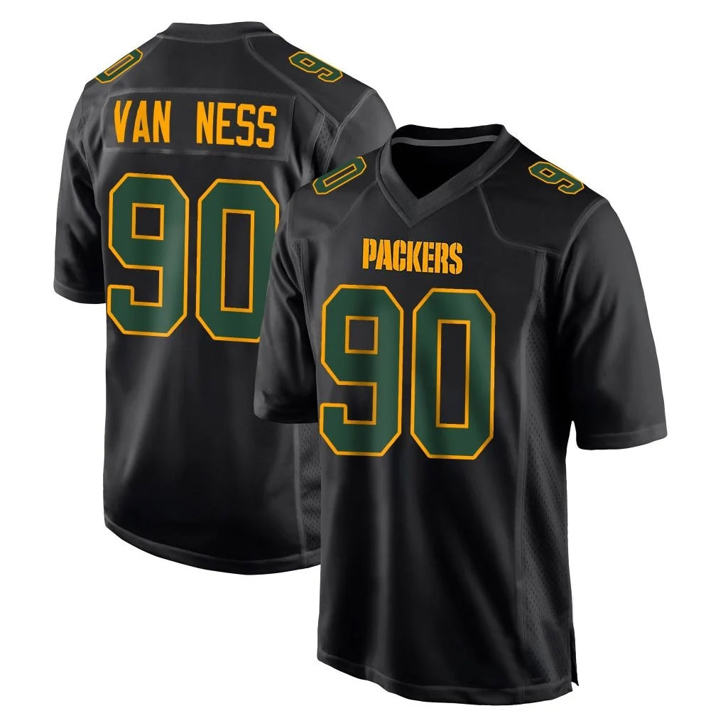 Rebec GB.Packers #90 Lukas Van Ness Player Black Fashion Home Game Stitched Jerseys