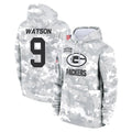 Rebec GB.Packers #9 Christian Watson Player Arctic Camo Salute to Service Hoodies Limited Game Stitched Jerseys