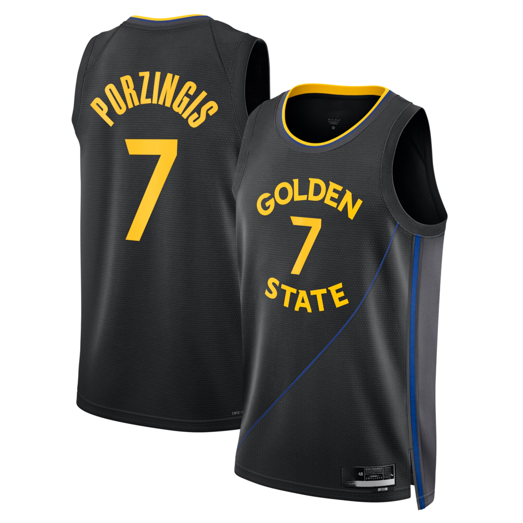 Rebec GS.Warriors #7 Kristaps Porzi??is Black Swingman Jerseys - Statement Edition