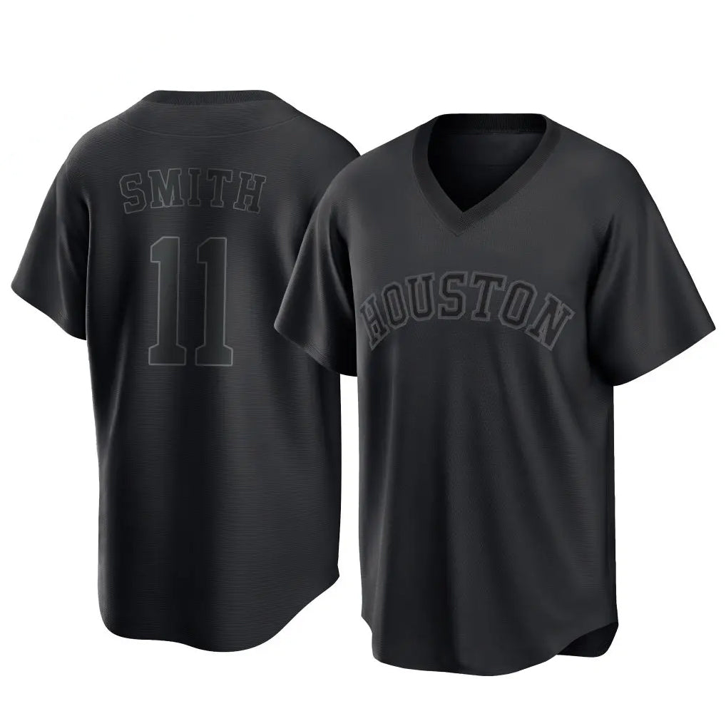 Rebec H.Astros #11 Cam Smith Player Black Fashion T-shirt Home Game Stitched Jerseys