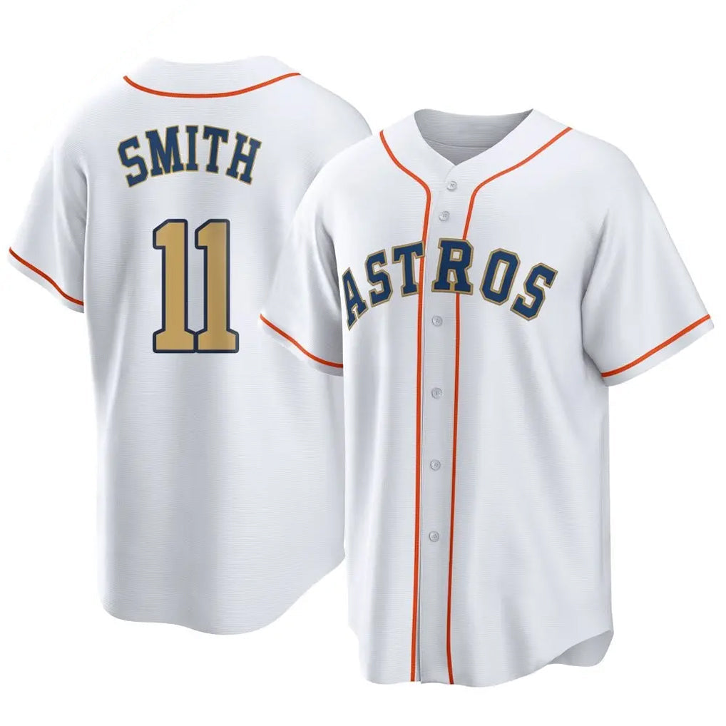 Rebec H.Astros #11 Cam Smith Player Gold Collection Game Home Stitched Jerseys