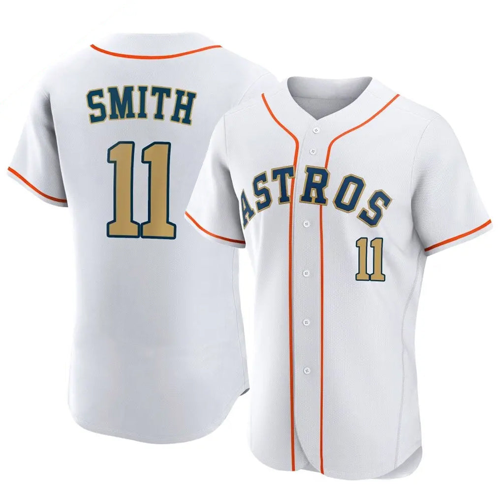 Rebec H.Astros #11 Cam Smith Player Gold Collection Limited Elite Home Stitched Jerseys