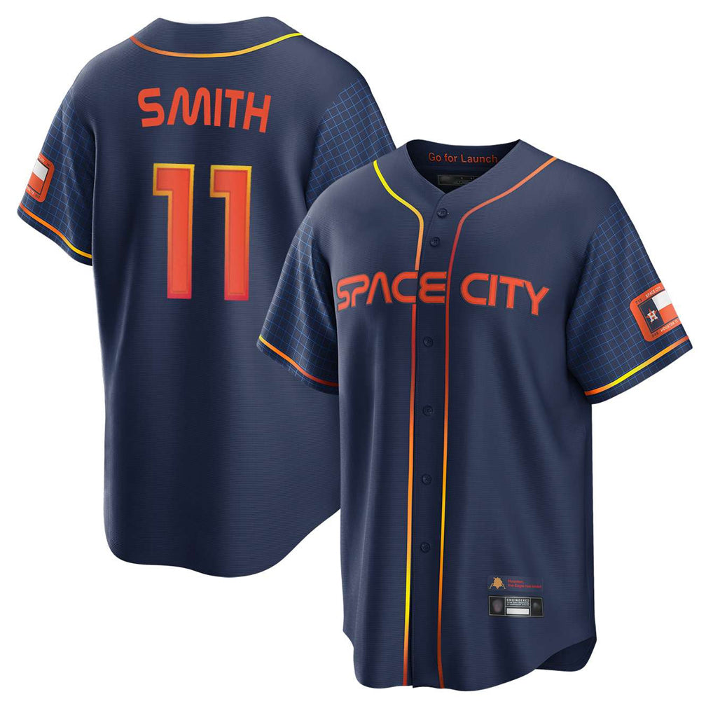 Rebec H.Astros #11 Cam Smith Player Navy City Connect Home Game Stitched Jerseys