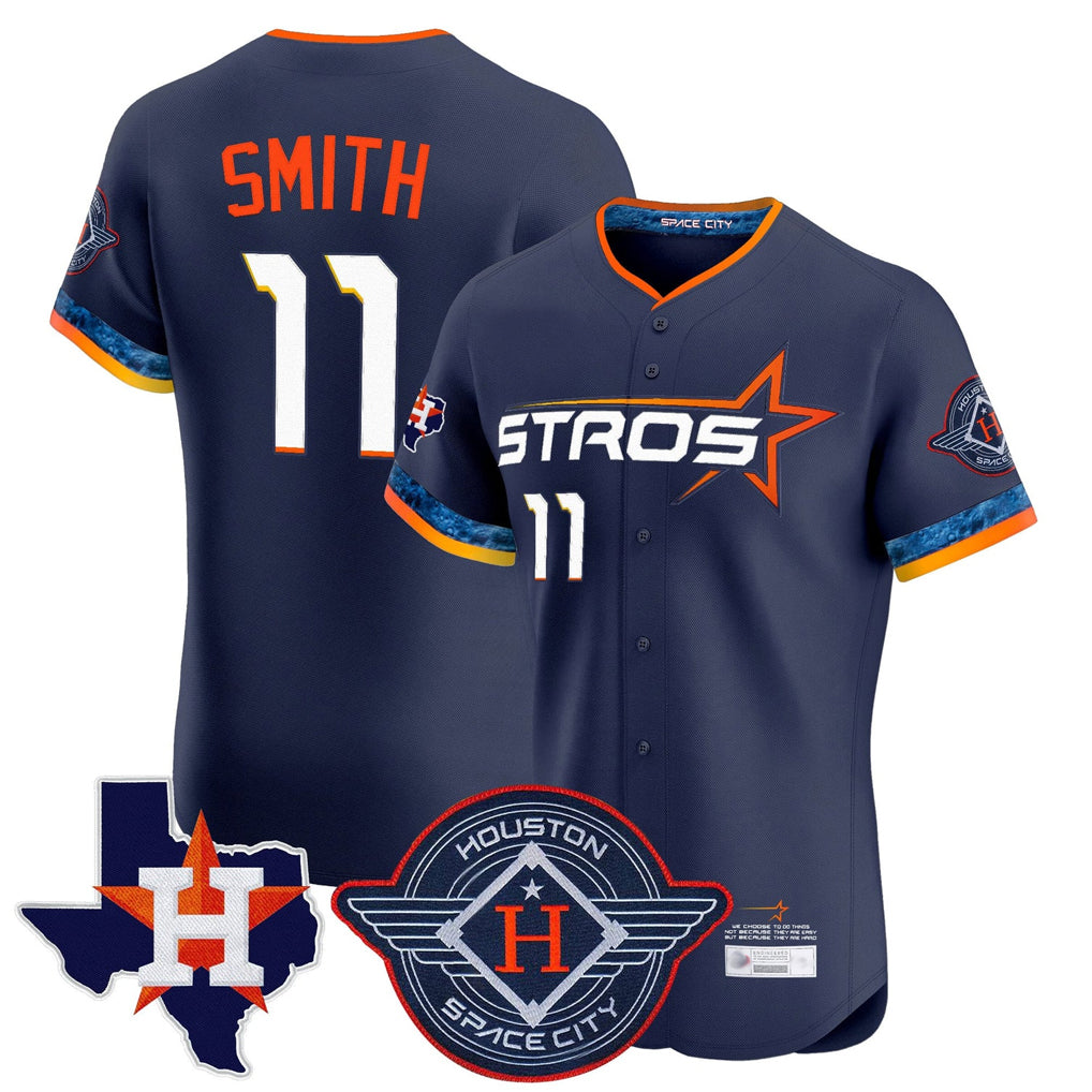 Rebec H.Astros #11 Cam Smith Player Navy City Connect Texas Patch Vapor Premier Limited Elite Home Stitched Jerseys