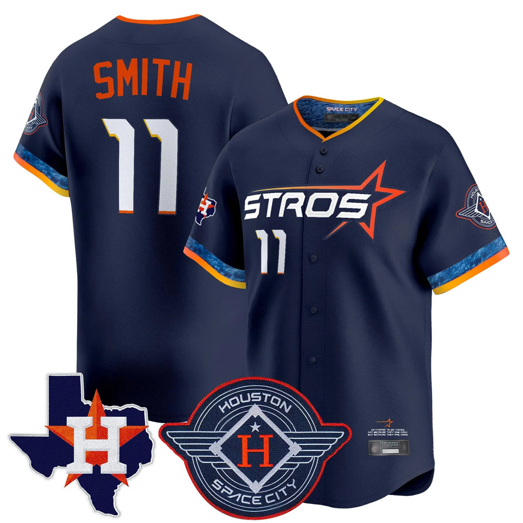 Rebec H.Astros #11 Cam Smith Player Navy City Connect Texas Patch Vapor Premier Limited Home Stitched Jerseys