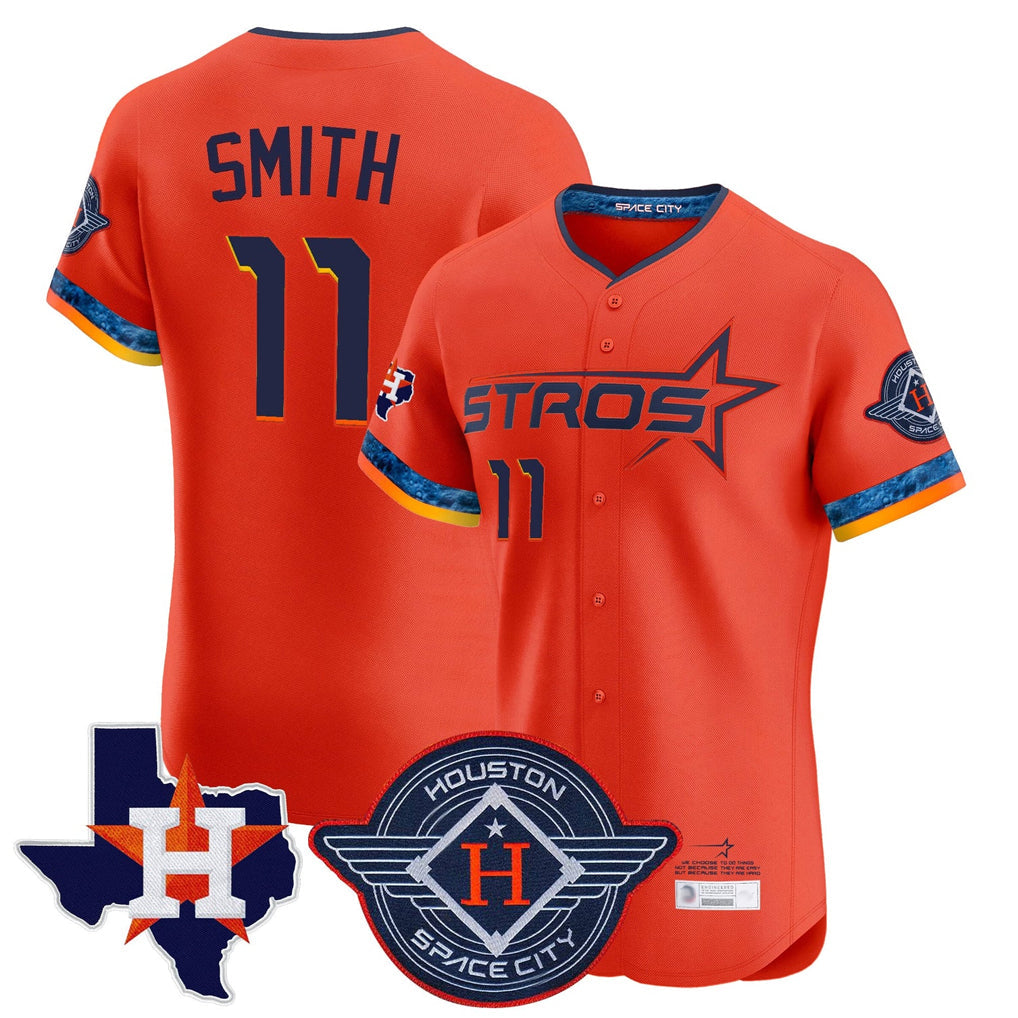 Rebec H.Astros #11 Cam Smith Player Orange City Connect Texas Patch Vapor Premier Limited Elite Home Stitched Jerseys